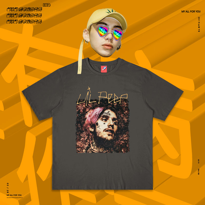 利尔皮普lil peep宾夕法尼亚黑怕说唱男歌手vintage短袖t恤古着感