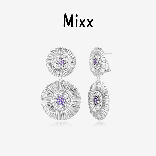 Mixx靡诗繁花系列紫色花蕊双花耳环轻奢高级感耳针S925银波西风