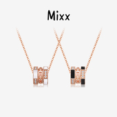 靡诗925纯银黑白调系列棱角项链珐琅小蛮腰情侣款