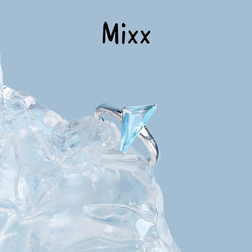 Mixx靡诗925银双映蓝三角形琉璃开口戒指