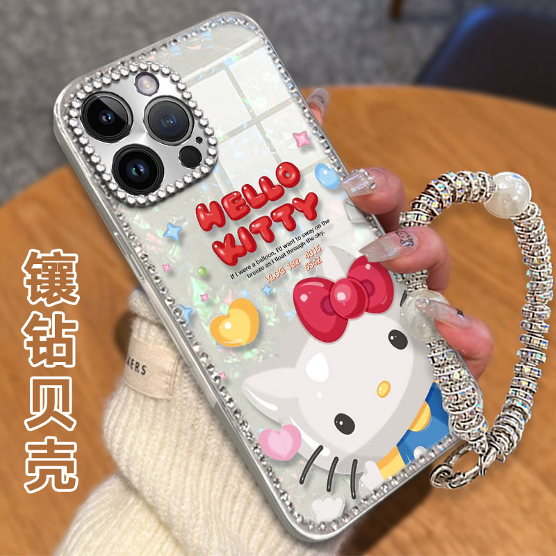 水钻镶钻贝壳纹适用苹果iPhone14ProMax手机壳全包16Pro/2025年11女款14新款15plus防摔XS网红7外壳13保护套6