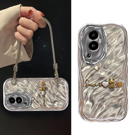 电镀水波纹带手链适用OPPOReno10手机壳女士FindX7外壳K11小众Reno8pro防摔A3活力版网红Reno10Pro名媛A2Pro
