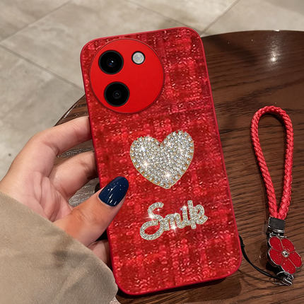 红色本命年布艺小香风适用vivoY200手机壳名媛Y51s全包Y55s喜庆U3x秋冬Y78喜庆U3防摔Y300GT冬天Y300春节Y500