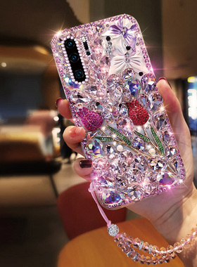 潮牌透明镶钻玫瑰适用华为p30pro 手机壳p20新款nova5i全包7se防摔mate20Pro女款nova6 4g/5g高级感3e奢华por