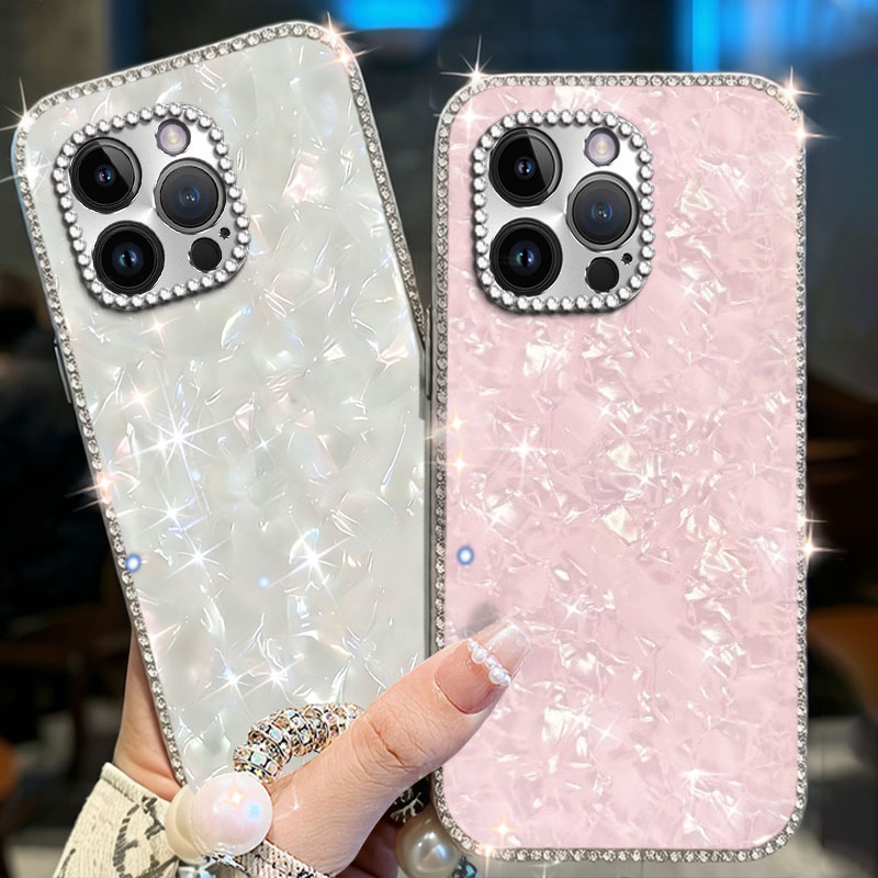 高级感镶钻贝壳纹适用苹果iPhone16ProMax手机壳奢华17夏天12新品15Pro新款SE(第三代)巨好看6女款16水钻8