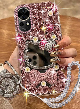 透明水钻补妆镜适用华为nova12手机壳新品X2高级感畅享9Plus/2025年20全包荣耀VS防摔14女款5T镶钻9Pro保护套