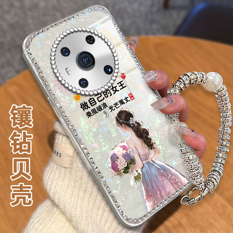 水钻镶钻贝壳纹适用荣耀Magic3手机壳女款5高级感30青春版新款200/2025年50Pro全包90外壳400保护套100Pro