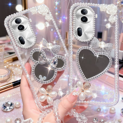 马年新款镶钻带镜子适用OPPOReno11手机壳小众4网红14水钻RENO6PRO透明8保护套12高级感7/2026年5K 女款10