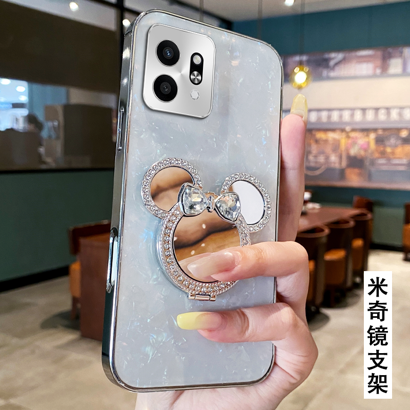 卡通贝壳镜子支架适用荣耀Play9T手机壳保护套90防摔WIKO Hi  60S网红20/2025年30新款hi80s外壳60Plus全包60