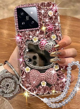 透明水钻补妆镜适用小米14手机壳小众K70女款12Ultra新品K80/2025年11青春版镶钻13X全包12X防摔10A高级感