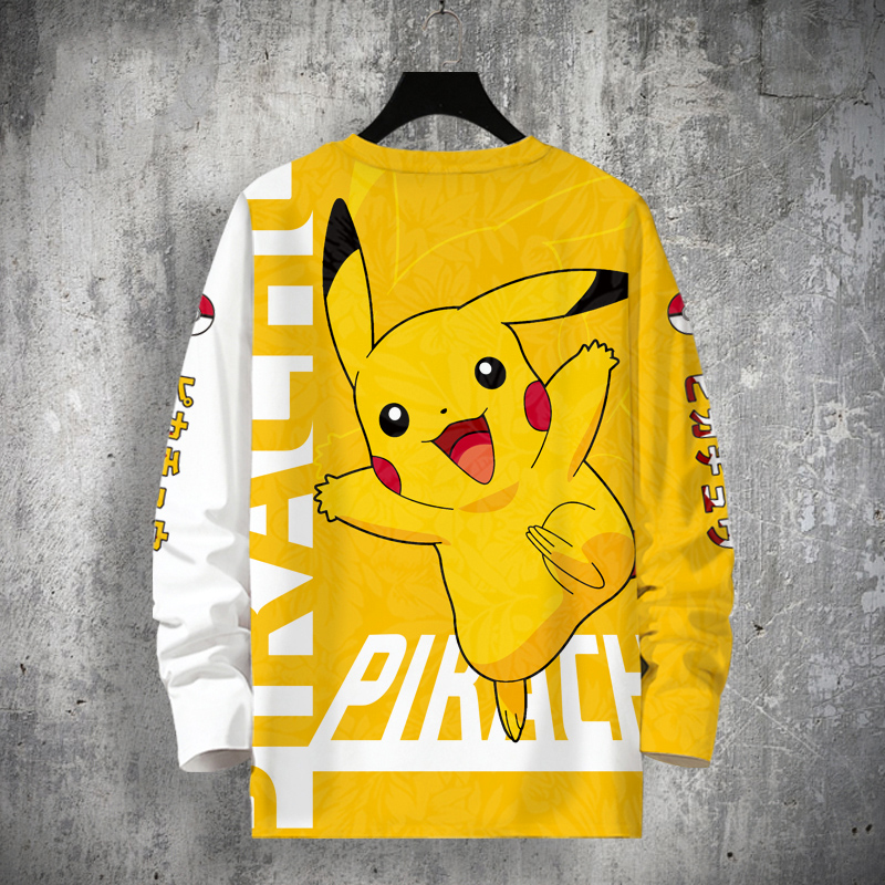 早秋季皮卡丘长袖T恤男士日系潮牌ins超火圆领上衣薄款潮流打底衫