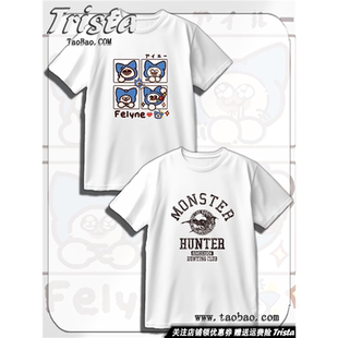 怪物猎人崛起周边衣服艾露猫搞怪太刀游戏上衣夏装男士短袖T恤ins