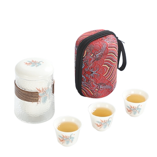 羊脂玉玻璃旅行茶具套装小套便携包式一壶二杯茶壶随行户外快客杯