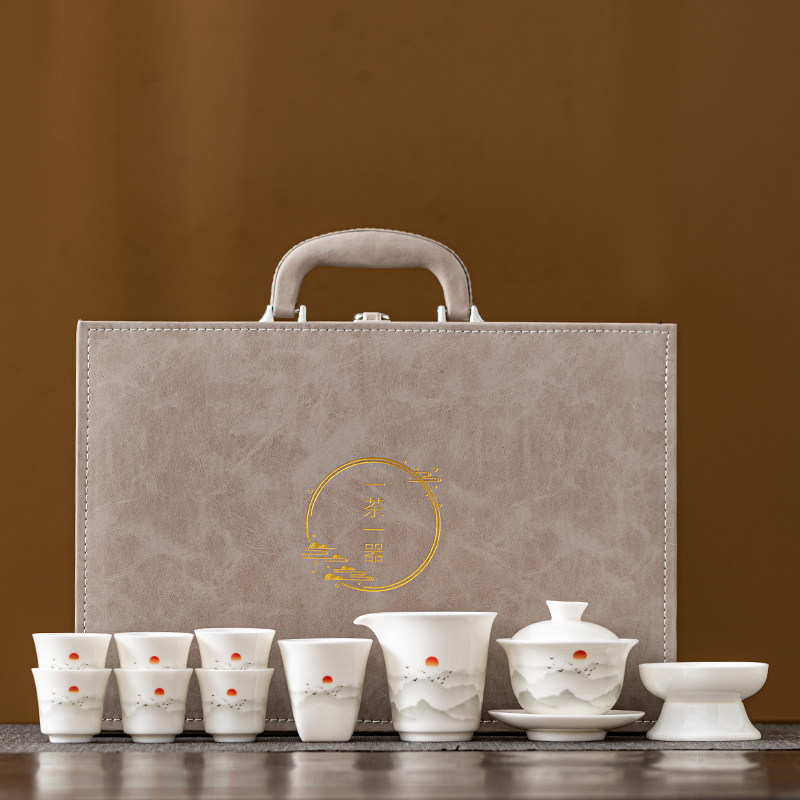琨德新款羊脂玉白瓷茶具套装高档家用陶瓷泡茶盖碗茶壶茶杯礼盒装