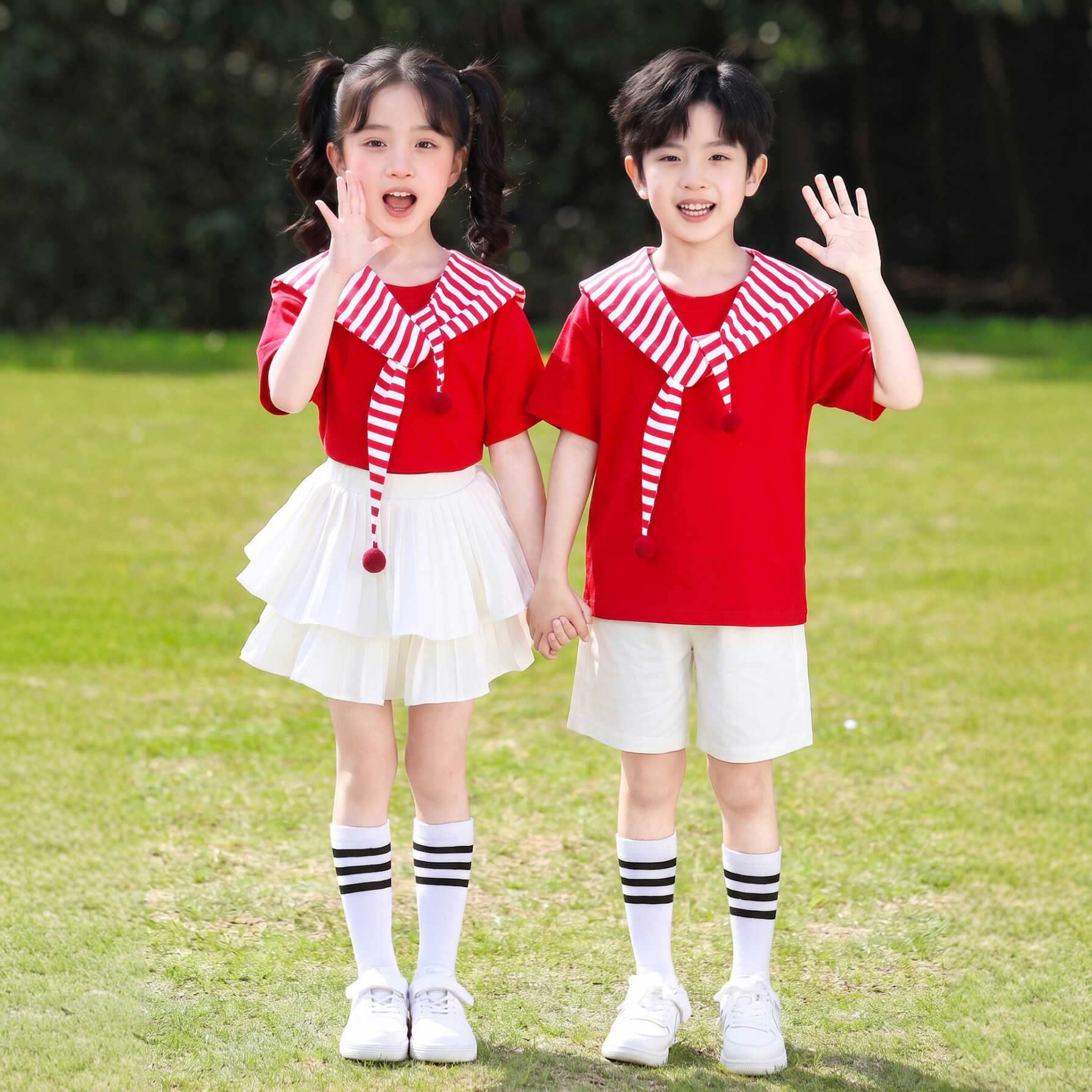 六一儿童啦啦队演出服幼儿园海军风毕业照班服小学生合唱表演服装