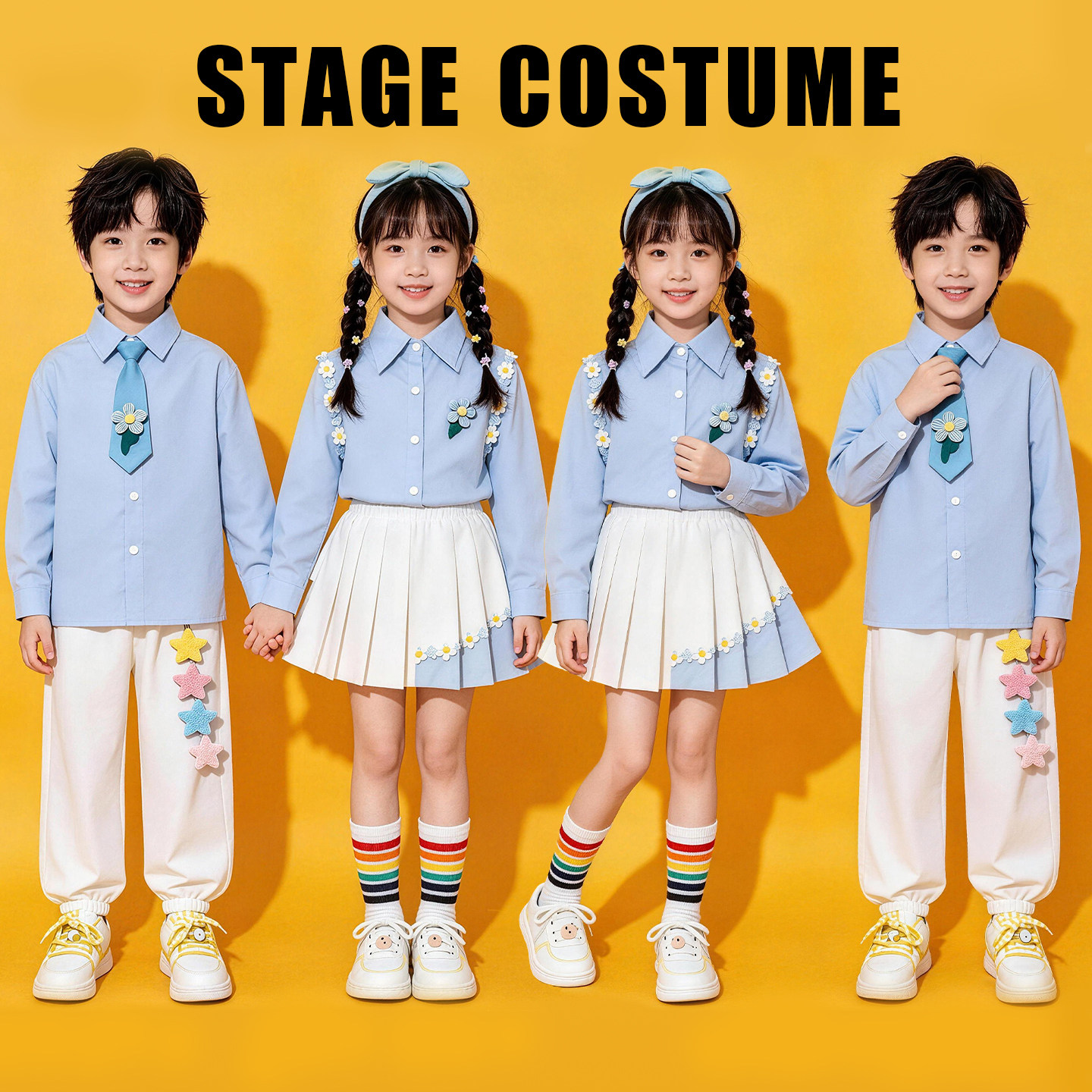儿童啦啦队演出服小学生运动会合唱表演服蓝色班服幼儿园舞蹈服装