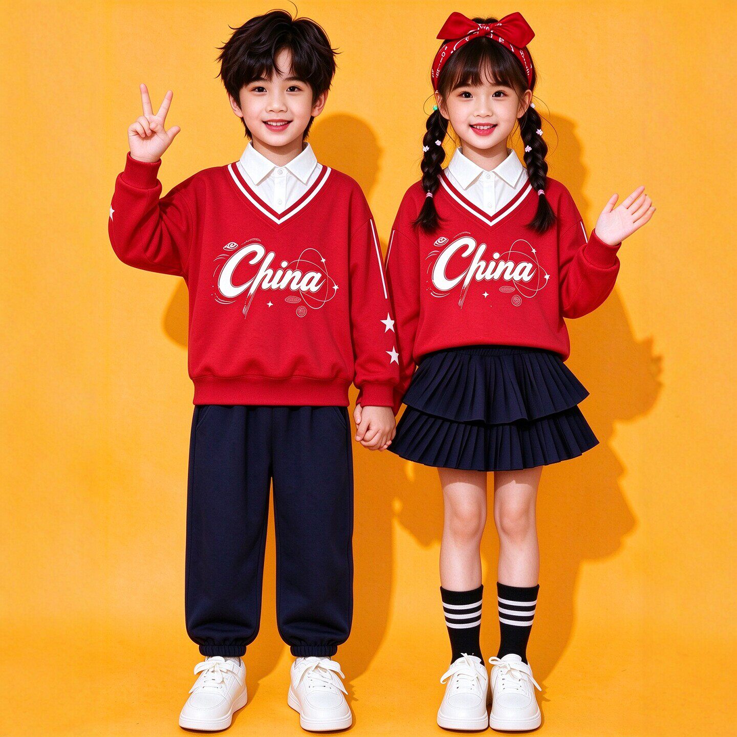 儿童合唱演出服红色喜庆小学生运动会开幕式表演啦啦队幼儿园班服