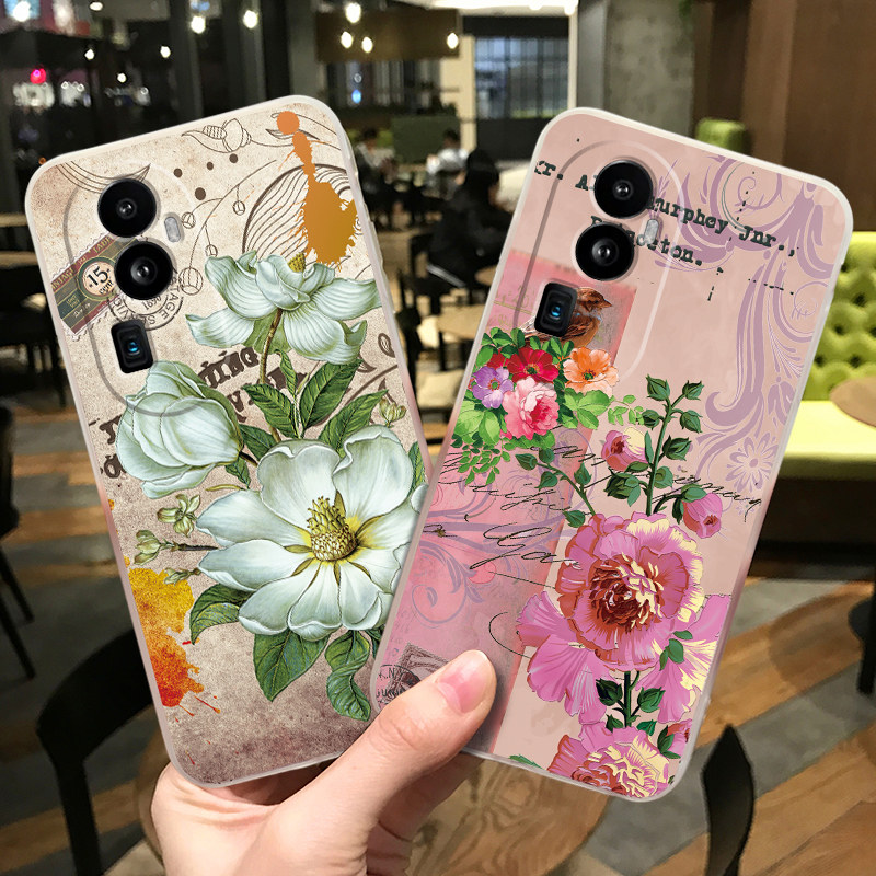 opporeno10pro手机壳复古风reno10por+硅胶软壳女新款oppo全包防摔0pp0带挂绳指环扣可爱卡通磨砂浮雕樱花猫