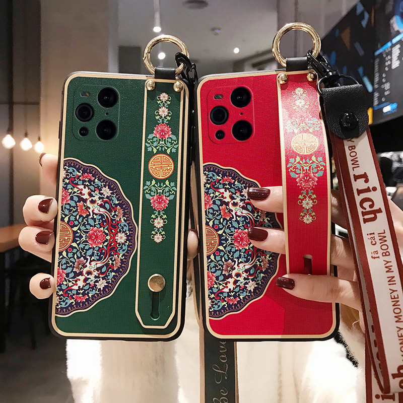 oppofindx5手机壳腕带findx3pro硅胶软壳oppo全包防摔find x3por女款中国风带挂绳长短款个性创意男新款国潮