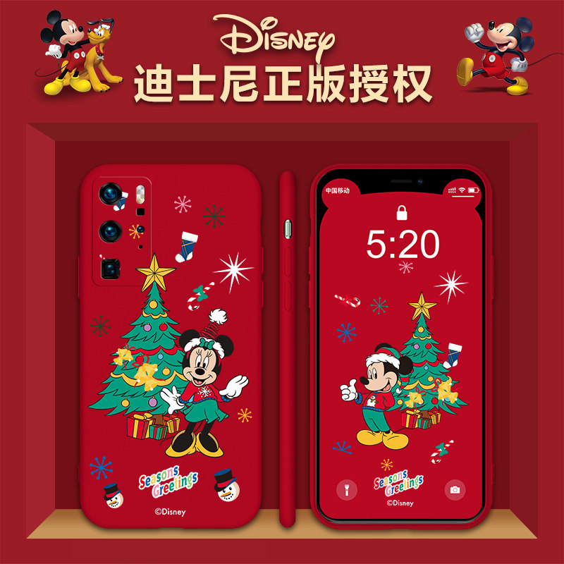 迪士尼适用于华为P40pro手机壳圣诞风p40por+可爱卡通情侣潮牌液态硅胶p4o保护套男全包防摔软壳米奇女款网红