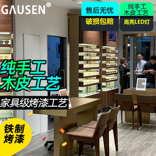香港亮视点LENSCRAFTERS木纹饰面高档眼镜玻璃展示柜台及展示道具