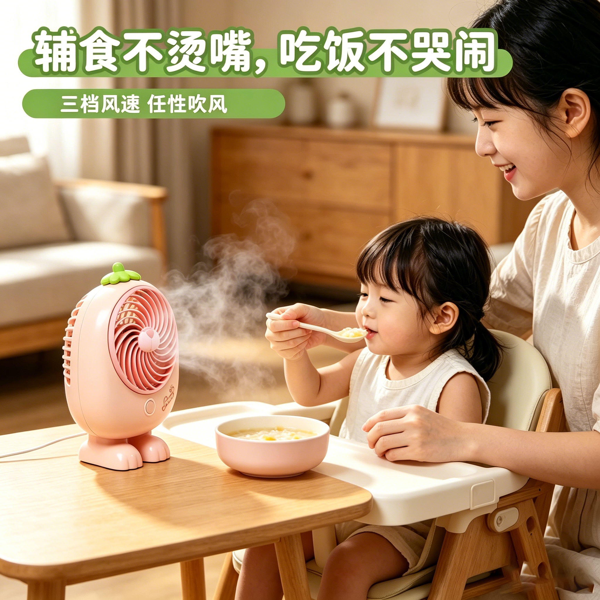 能适 桌面手持小风扇宝宝吹饭小风扇桌面吹辅食神器USB充电小型桌