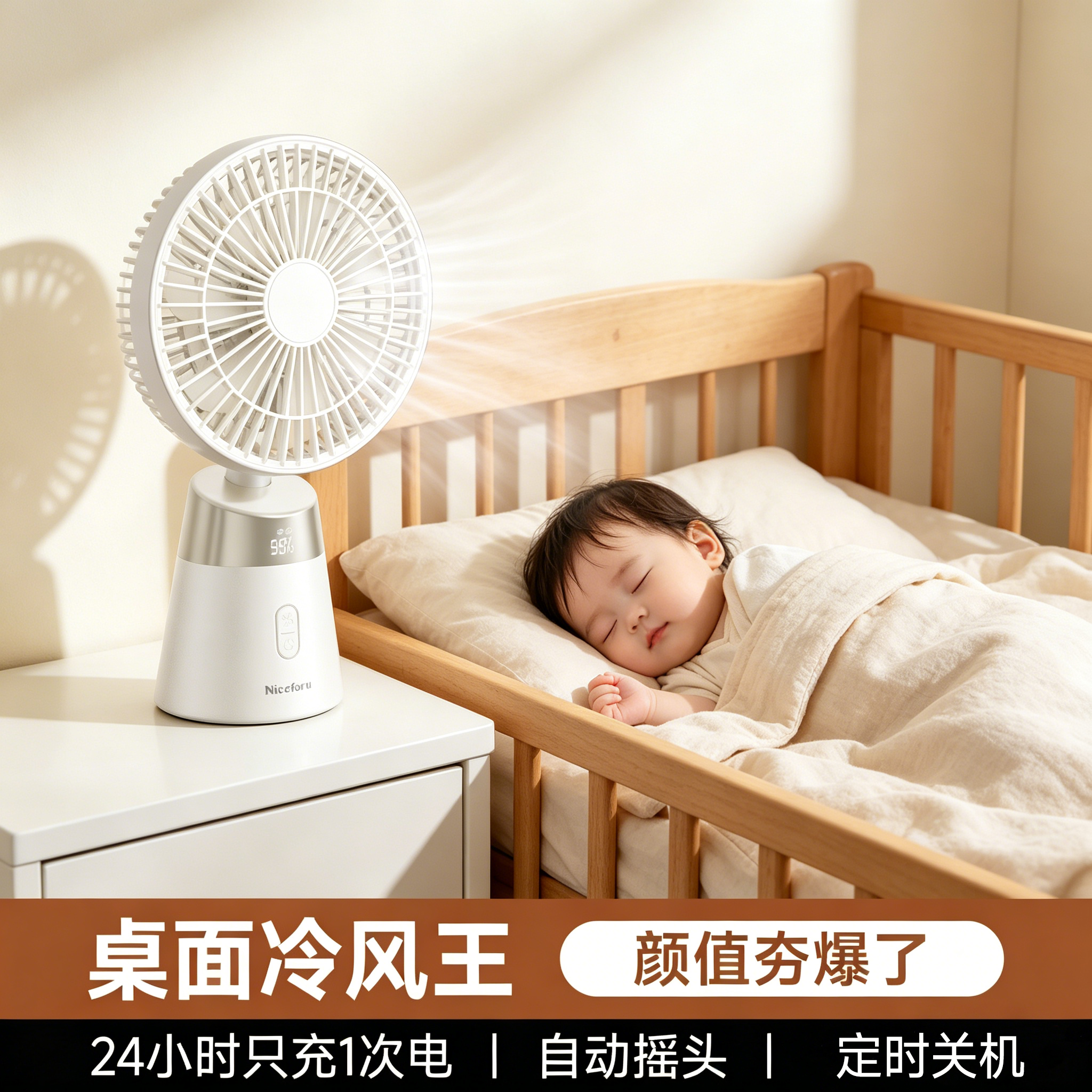 【新款摇头小风扇】桌面风扇静音宝宝睡觉定时家用电风扇学生宿舍摇头小型usb充电超长续航小孩吹饭上课工位