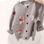 2024儿童秋款 可爱小狗男女童线衣提花纯棉加厚毛衣 儿童开衫