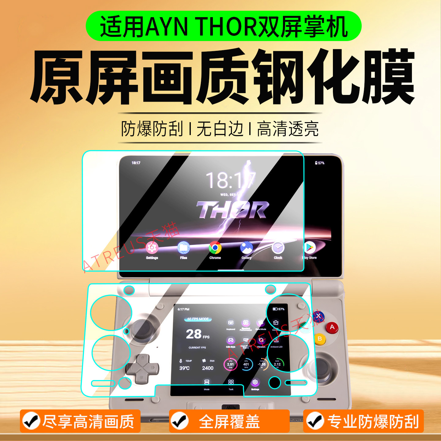 适用AYN THOR雷神双屏掌机钢化膜Thor索尔双屏保护膜6寸翻盖游戏机屏幕膜奥丁贴膜配件