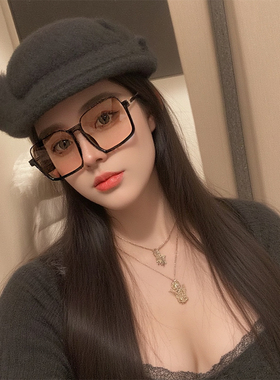 复古茶色大框墨镜女网红方形大脸显瘦素颜眼镜防紫外线半框太阳镜