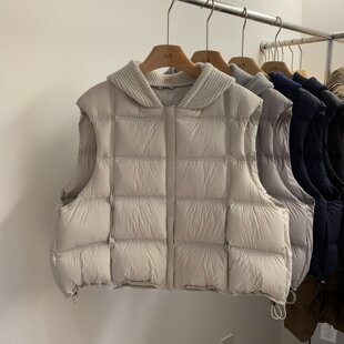 针织连帽羽绒棉马甲女2025冬季新款韩版大码女装加厚保暖坎肩外套