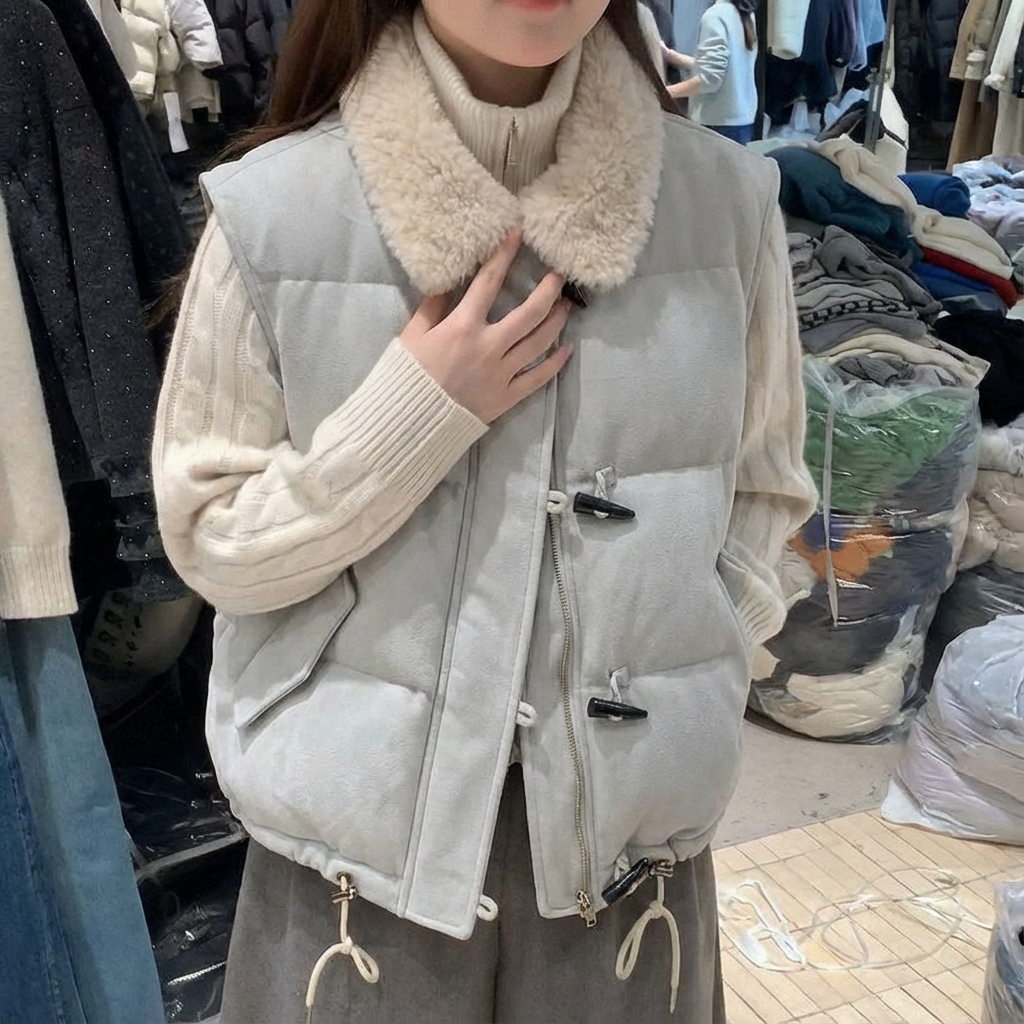 羊羔毛翻领麂皮绒羽绒棉马甲2026春秋季大码女装加厚保暖背心外套,女装/女士精品,马夹,淘宝优惠券,粉丝福利购,淘宝优惠卷