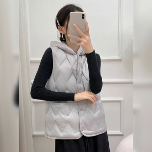 2026春秋季 叠穿单排扣连帽菱格纹棉马甲女小个子轻薄背心马夹外套