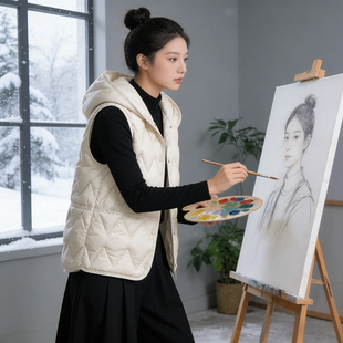 欧洲站连帽时尚羽绒棉服马甲女外套冬季宽松显瘦大码胖mm坎肩马夹