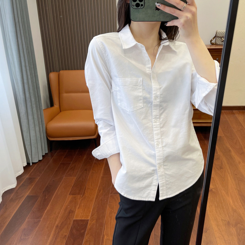 翻领百搭纯棉白衬衫女2025春夏新款显瘦廓形白色牛津纺棉长袖衬衣