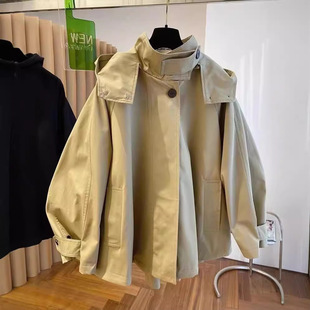 宽松休闲连帽风衣外套女秋冬季 2025新款 高级感洋气英伦风斗篷式