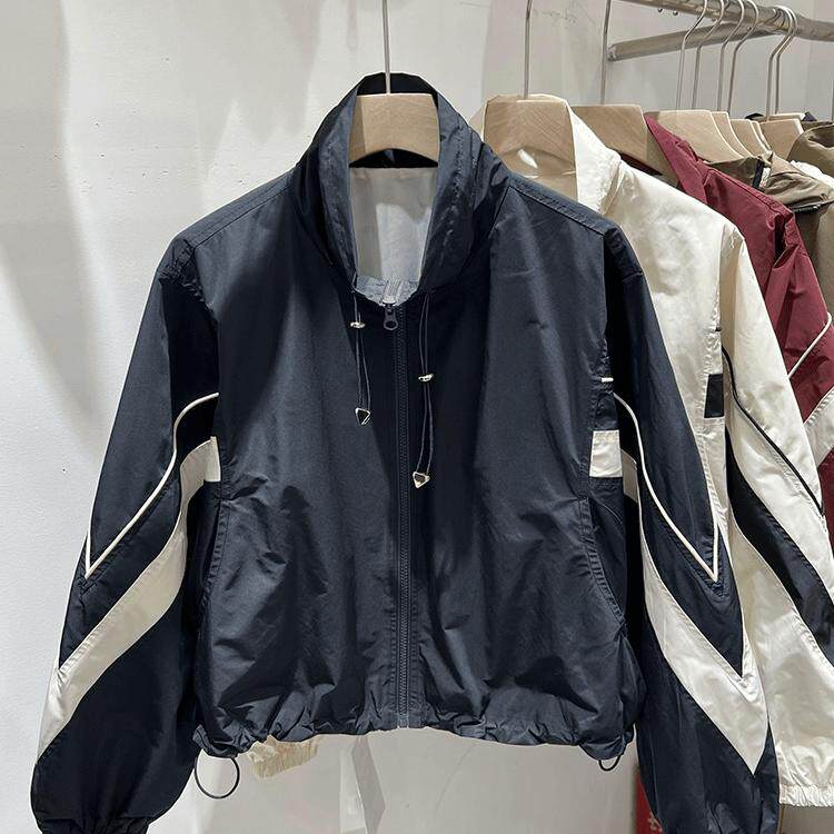 撞色短款立领条纹棒球服外套女2025秋冬时尚风衣休闲运动冲锋衣女