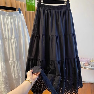 设计感小众镂空a字半身裙女夏季 复古高腰显瘦宽松蛋糕裙中长裙子