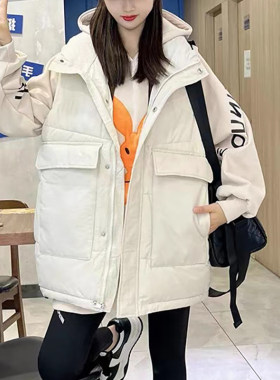 中长款女秋冬季黑色夹棉背心马甲