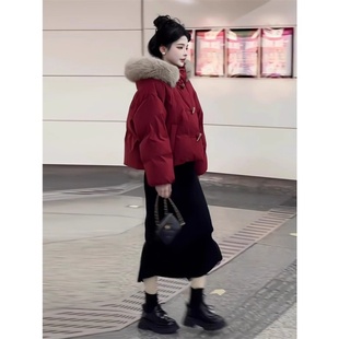2025秋冬新款红色短款羽绒棉服加厚保暖棉衣棉袄爆款时尚女装外套
