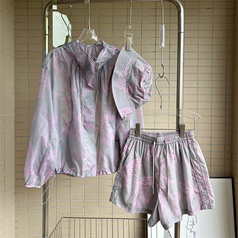 时尚薄款防晒衣两件套女2025夏装新款宽松休闲小个子防晒短裤套装图片