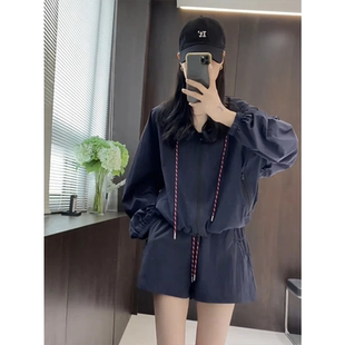 2025夏季新款套装女连帽薄款防晒衣松紧高腰阔腿短裤时尚两件套装