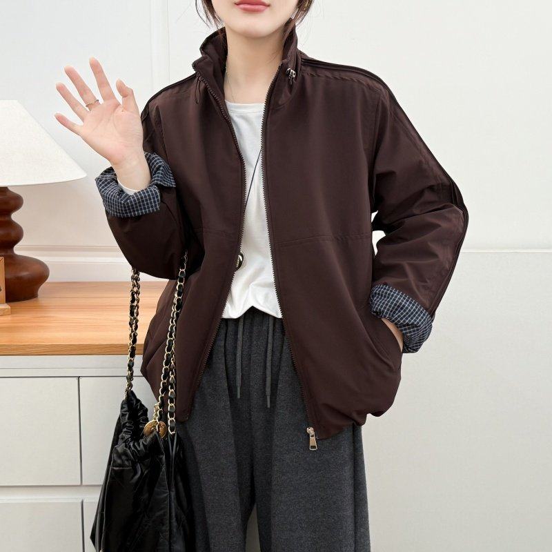 袖口拼接格子连帽短外套2026春秋季新款大码女装韩系抽绳夹克上衣,女装/女士精品,短外套,淘宝优惠券,粉丝福利购,淘宝优惠卷