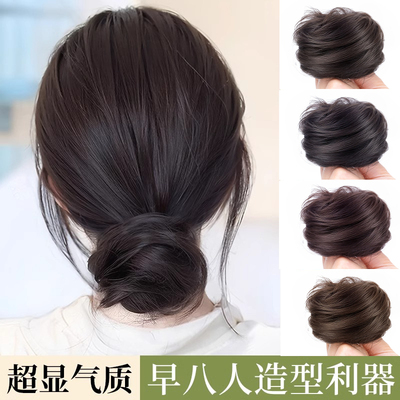 真发丸子头假发女懒人古风假发圈蓬松自然盘发花苞头全真发假发包