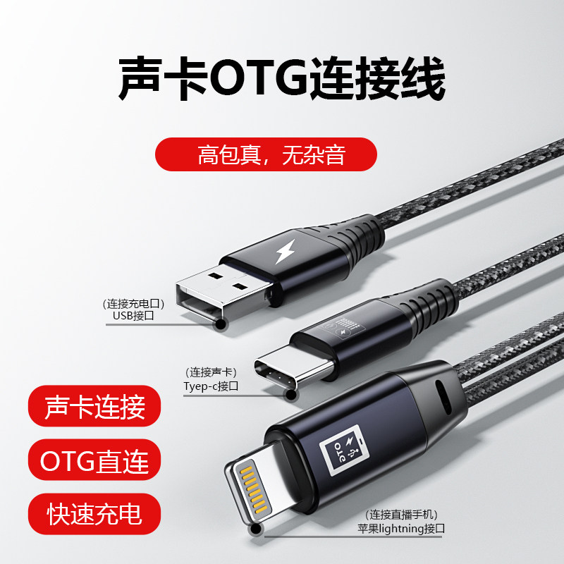 iBrave 边充电边直播OTG声卡连麦PK平板音频线适用苹果手机安卓typec接口转换器手机录音便携专用无杂音