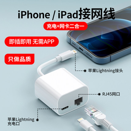 适用苹果手机网线转接口iphone15/14/13直播16以太网连接器ipad网卡直连网络平板有线上网