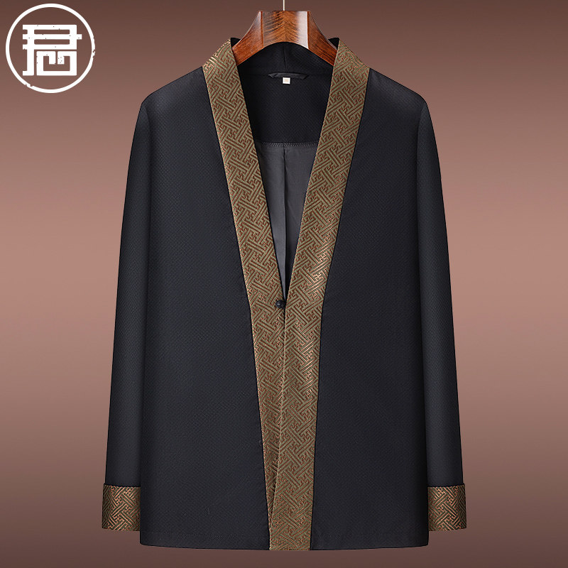 羊毛汉服风衣男秋装开衫外套国风