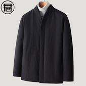 外套禅意复古V领国风棉麻男装 冬季 白鸭绒 轻薄羽绒服男短款 中式