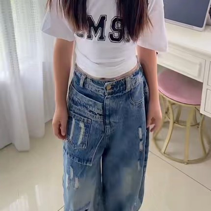 男童女童破洞牛仔裤春秋儿童裤子洋气韩版宝宝长裤宽松2026新款