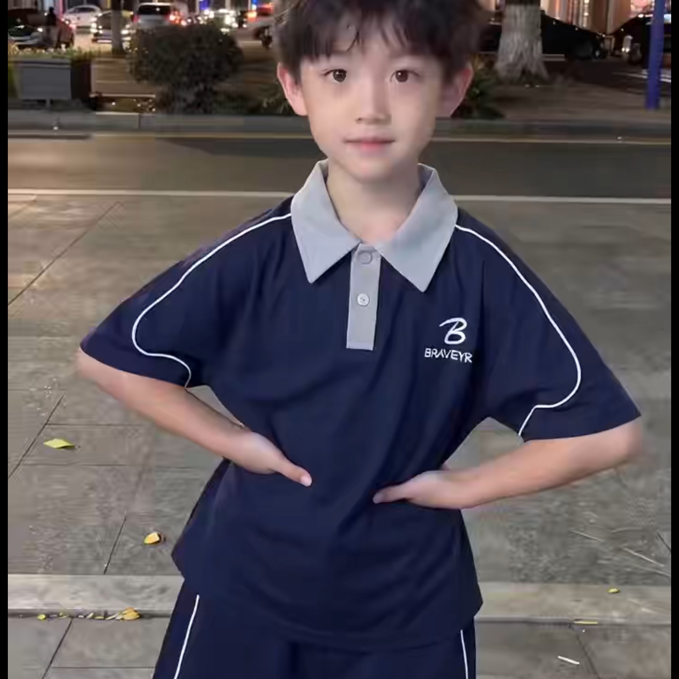 风之谷2026夏季新款个性撞色儿童翻领短袖套装洋气男童polo两件套